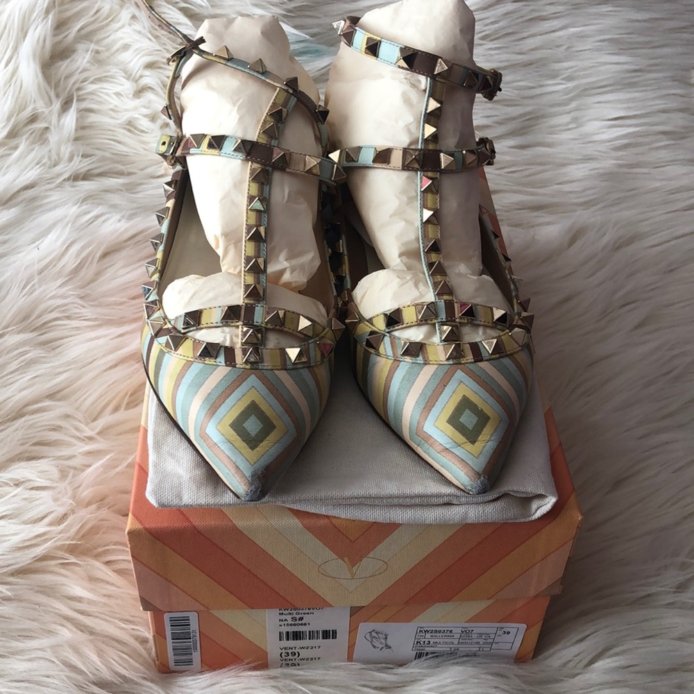 MULTI GREEN VALENTINO BALLERINA SZ 39